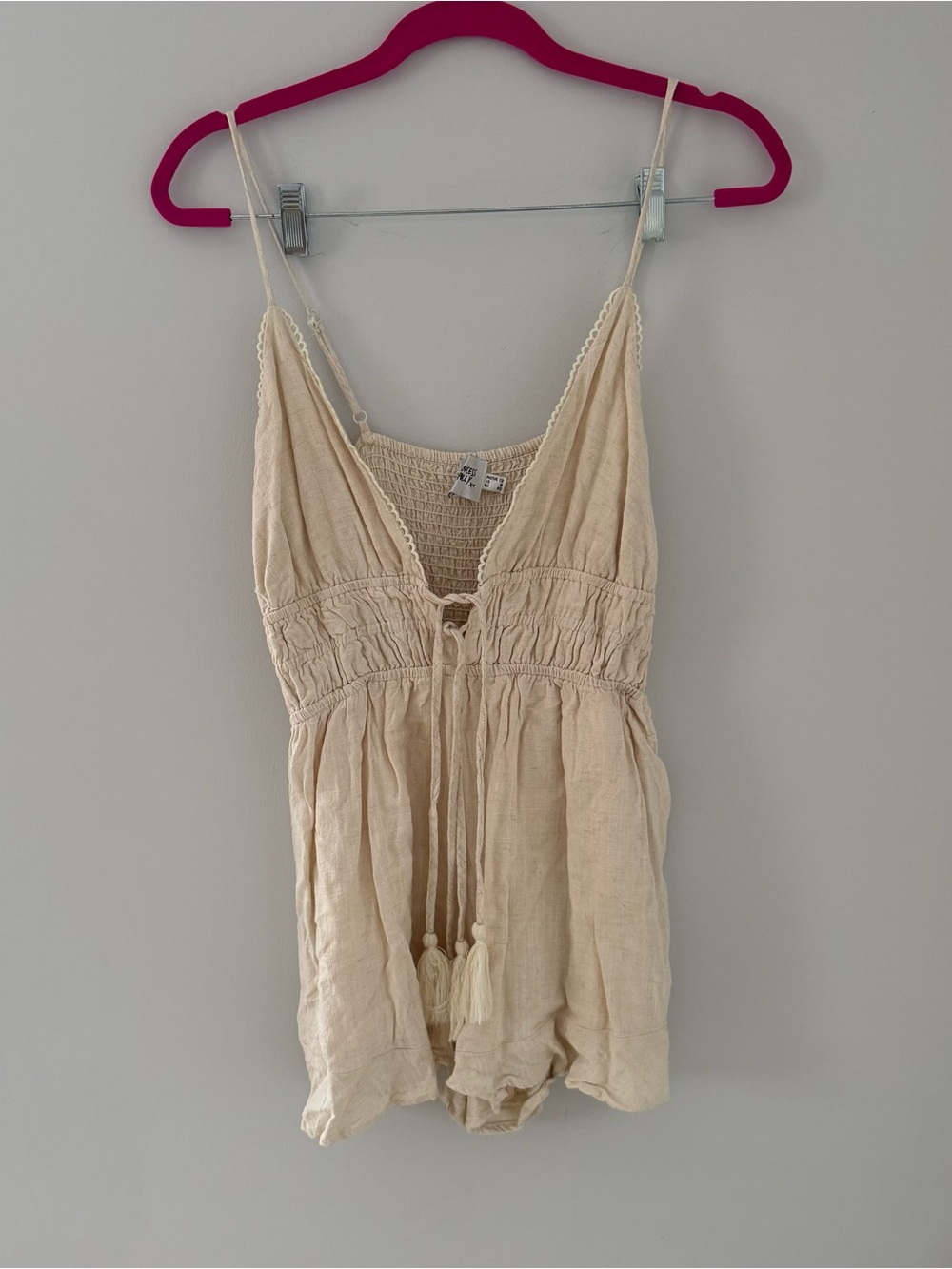 Princess Polly Beige Smocked V-Neck Tassel Romper